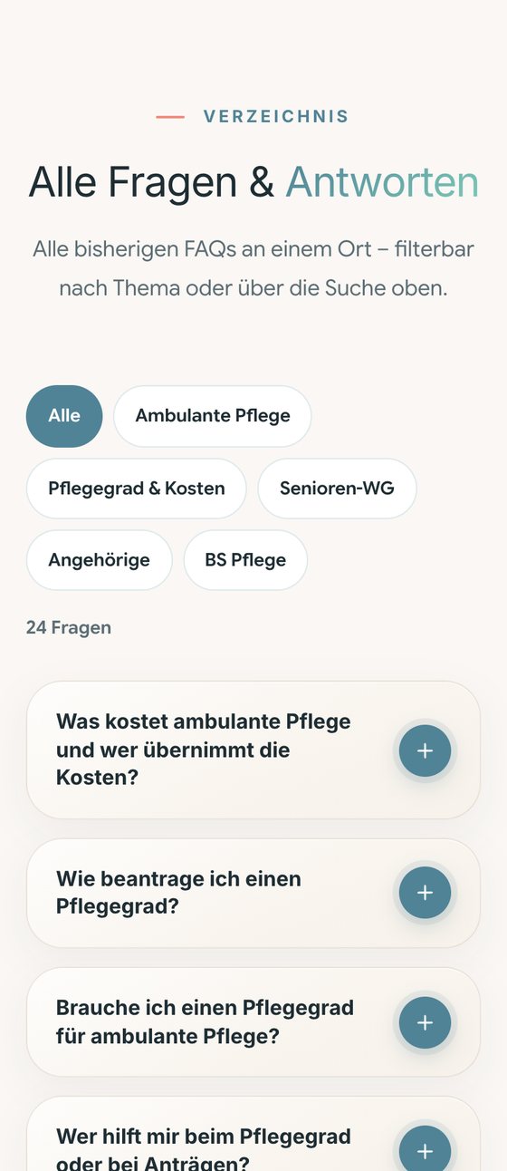 Dasselbe Verzeichnis am Handy, die Filter brechen in mehrere Zeilen um