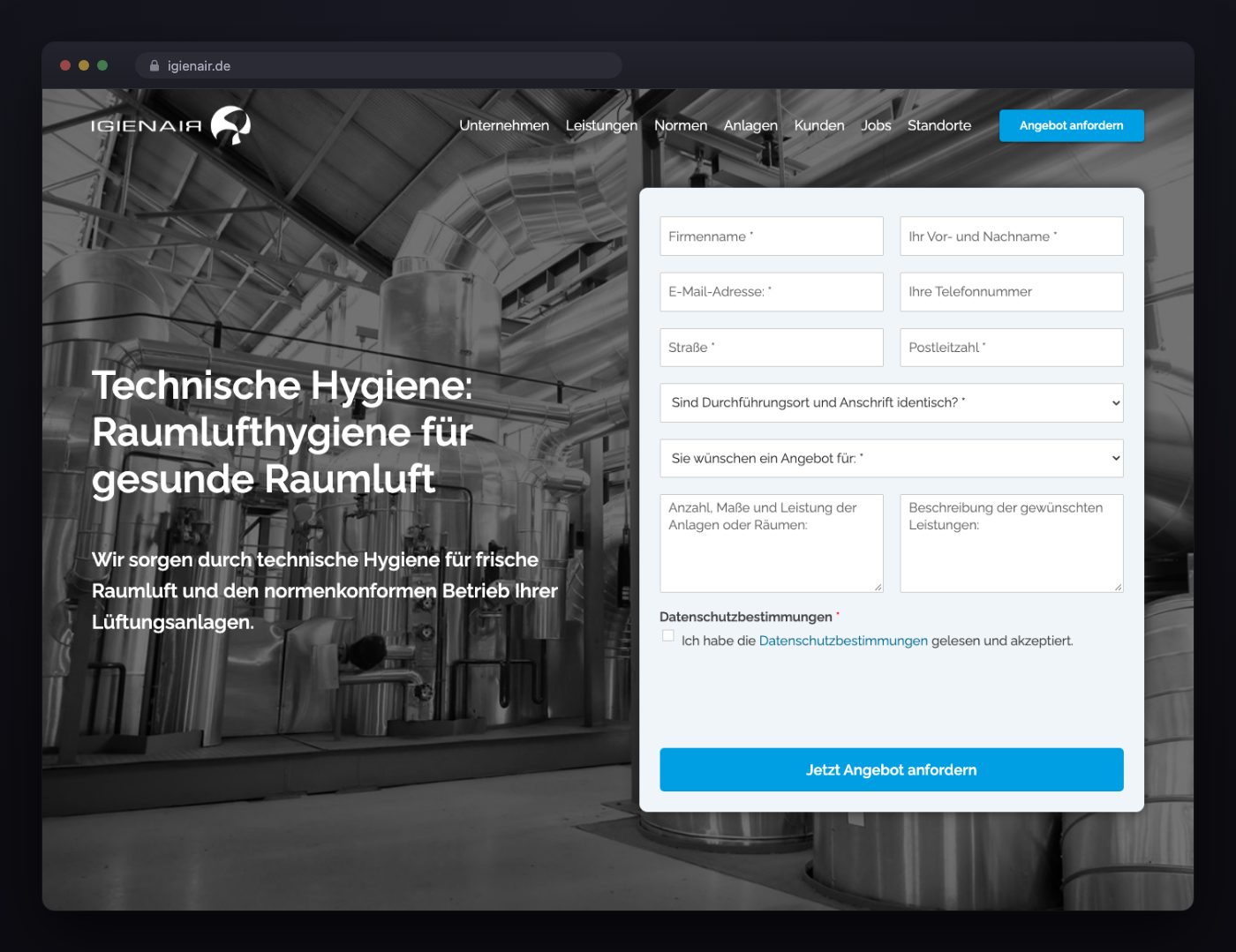 Igienair Ausgangslage Browser